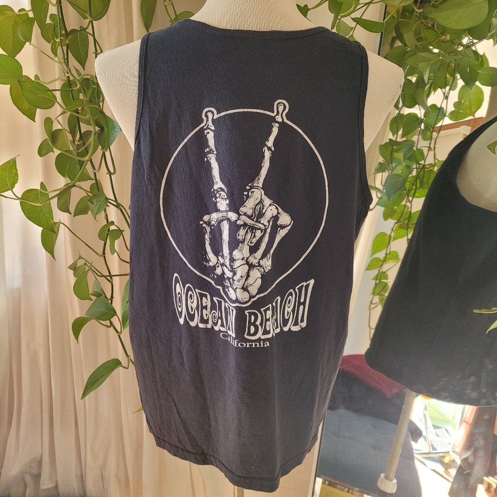 OB Ocean Beach Skeleton Graphic tank peace sign California Surf size XL